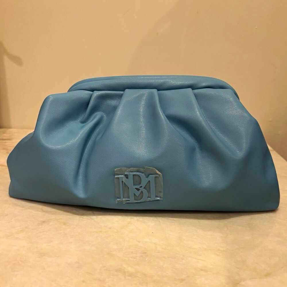 Badgley Mischka Blue Matte Clutch Zip Closure Detachable Strap Party Formal